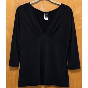 Wrapper Womens V Neck Pleated Bust Top Empire Waist Y2K Clubwear Black Sz XL